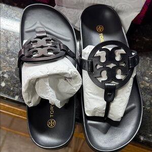 Tory Burch Black Miller Cloud Sandals, NWT Size 9